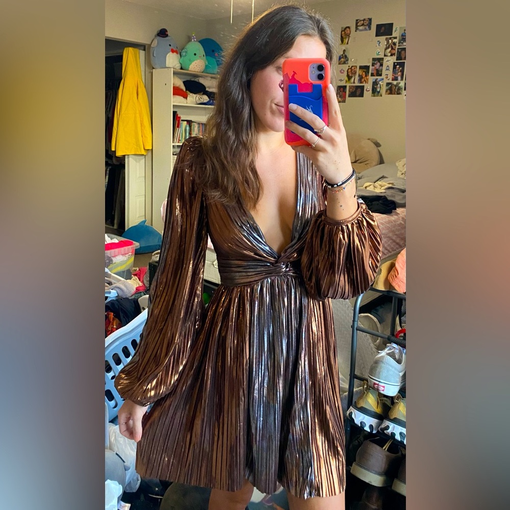 NWOT Sabina Musayev Wendy Metallic Mini Dress